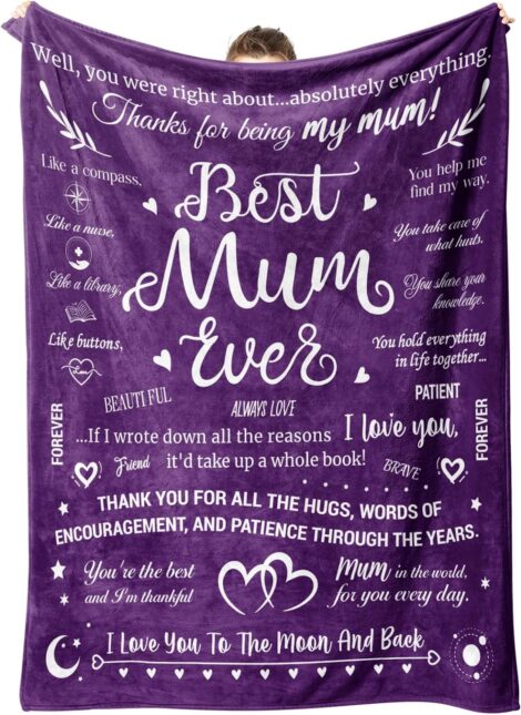 Mum Birthday Blanket – Daughter Son Gift: Mum Presents for Valentines, Mothers Day, Christmas (Purple, 157 * 132CM)