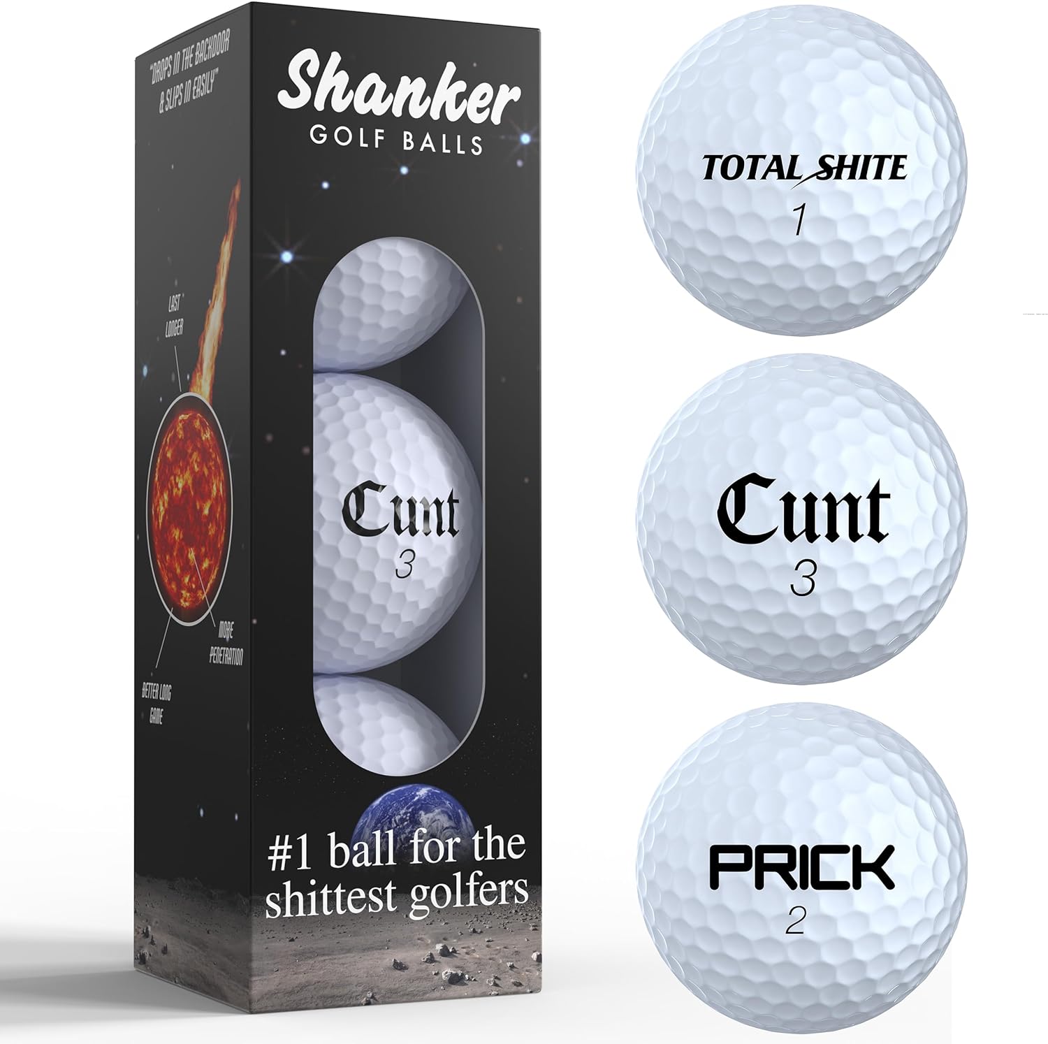 Shanker Golf Balls - Rude Branded Horrible Balls - Funny Joke Gift for Golfers (Sleeve of 3, Novelty, Playing Quality) - 2nd Edition