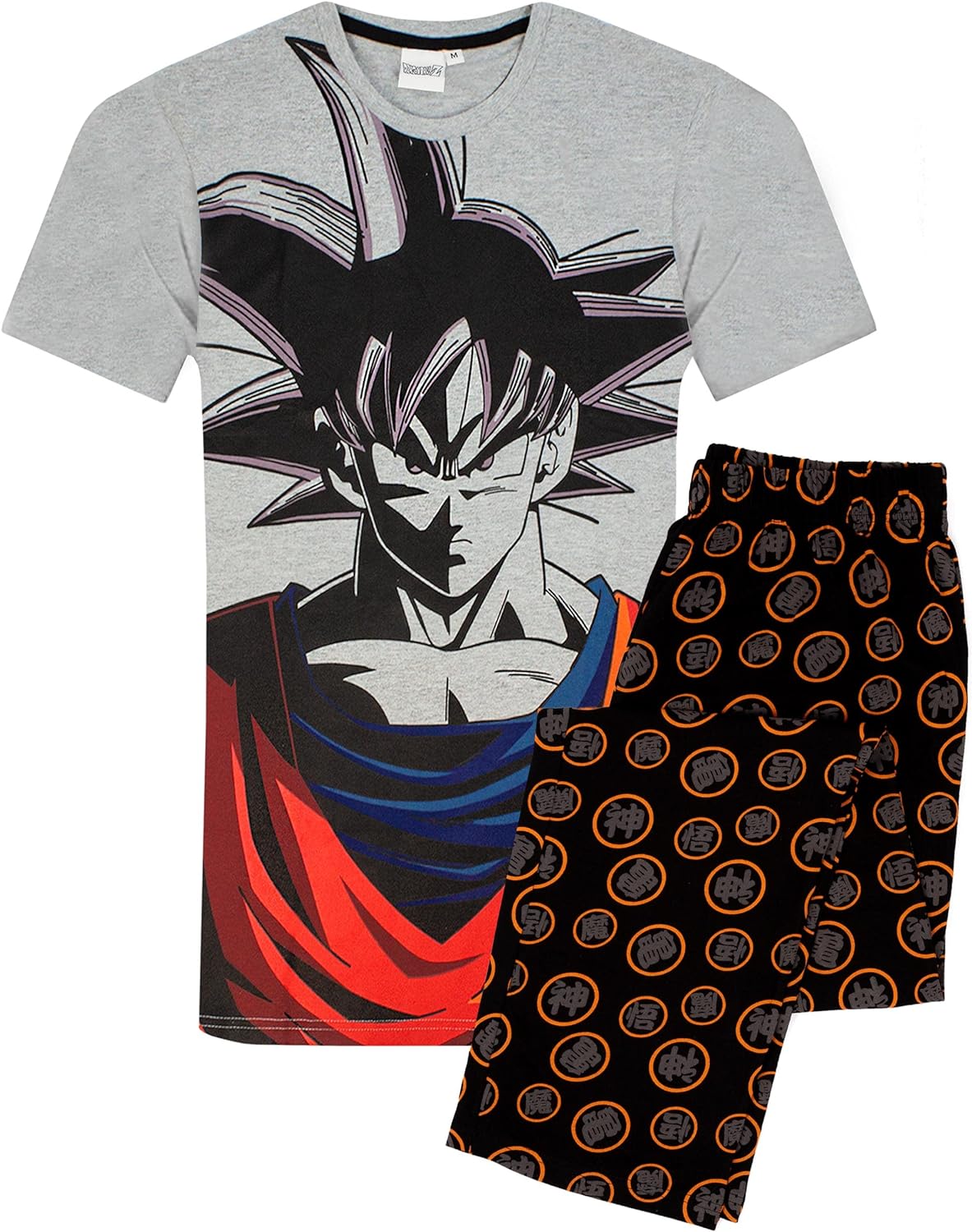 Dragonball Z Pyjamas For Mens | Goku Character Short Sleeve Grey T-Shirt With Short OR Long Leg Options | Anime Merchandise