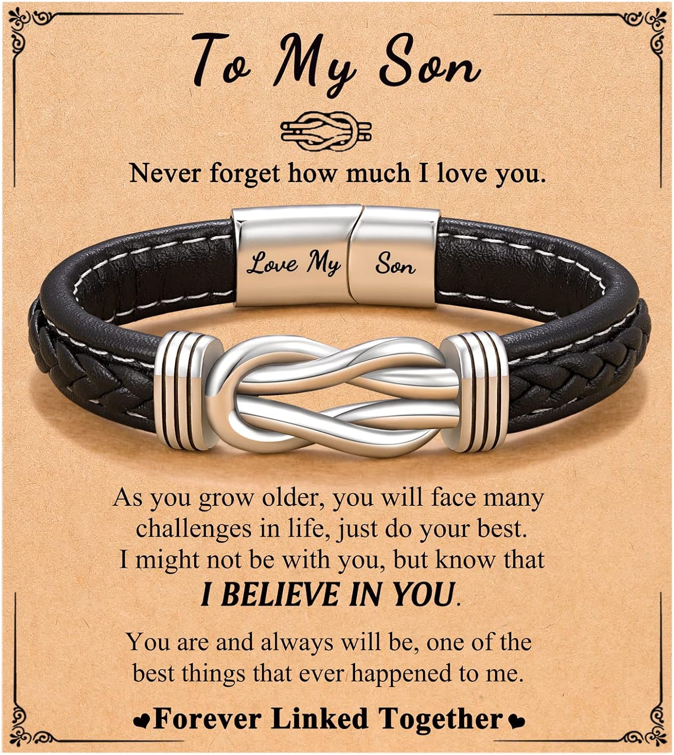 D Dongjiangjin Gift To My Son Grandson Nephew Leather Bracelet Birthday Easter Gradution Gifts for Teen Boys