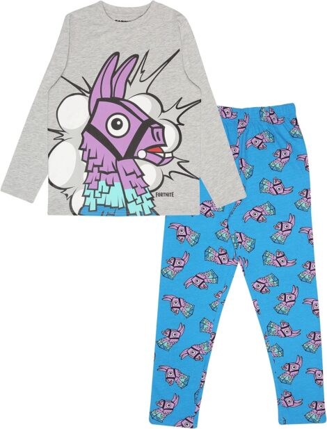 Popgear Boy’s Fortnite Pajama Set – Loot Llama Crew Neck T-Shirt with Pants.