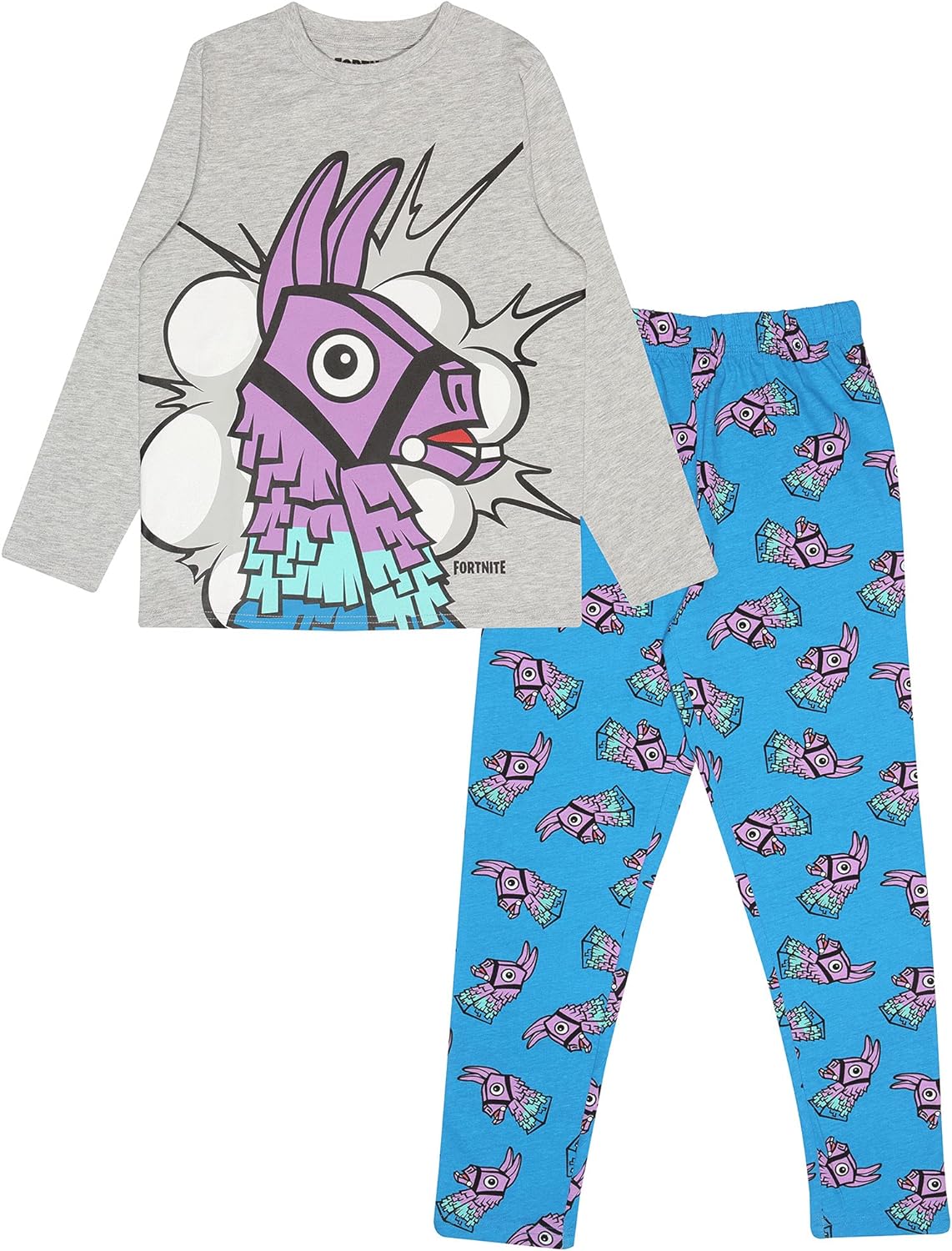 Popgear Boy's Fortnite Long Pyjama Set, Loot Llama Crew Neck T-Shirt with Pants Pajama