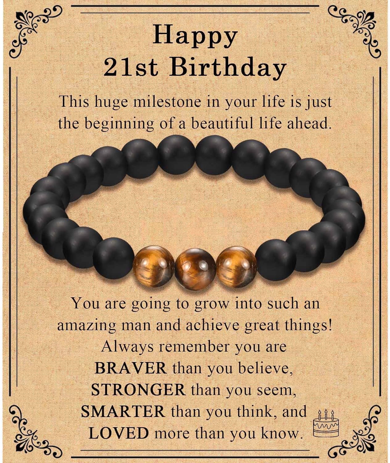 TEVOP 21st 30th 40th 50th 60th 70th Birthday Gifts for Men, Tiger Eye Bracelet Birthday Gifts for Him Dad Son Grandad Grandson, Special Birthday Ideas for 21 30 40 50 60 70 Year Old Man