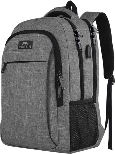 MATEIN Laptop Backpack with USB Port: Lightweight, Anti Theft, Water Resistant, Fits 15.6 Inch Laptop-Grey