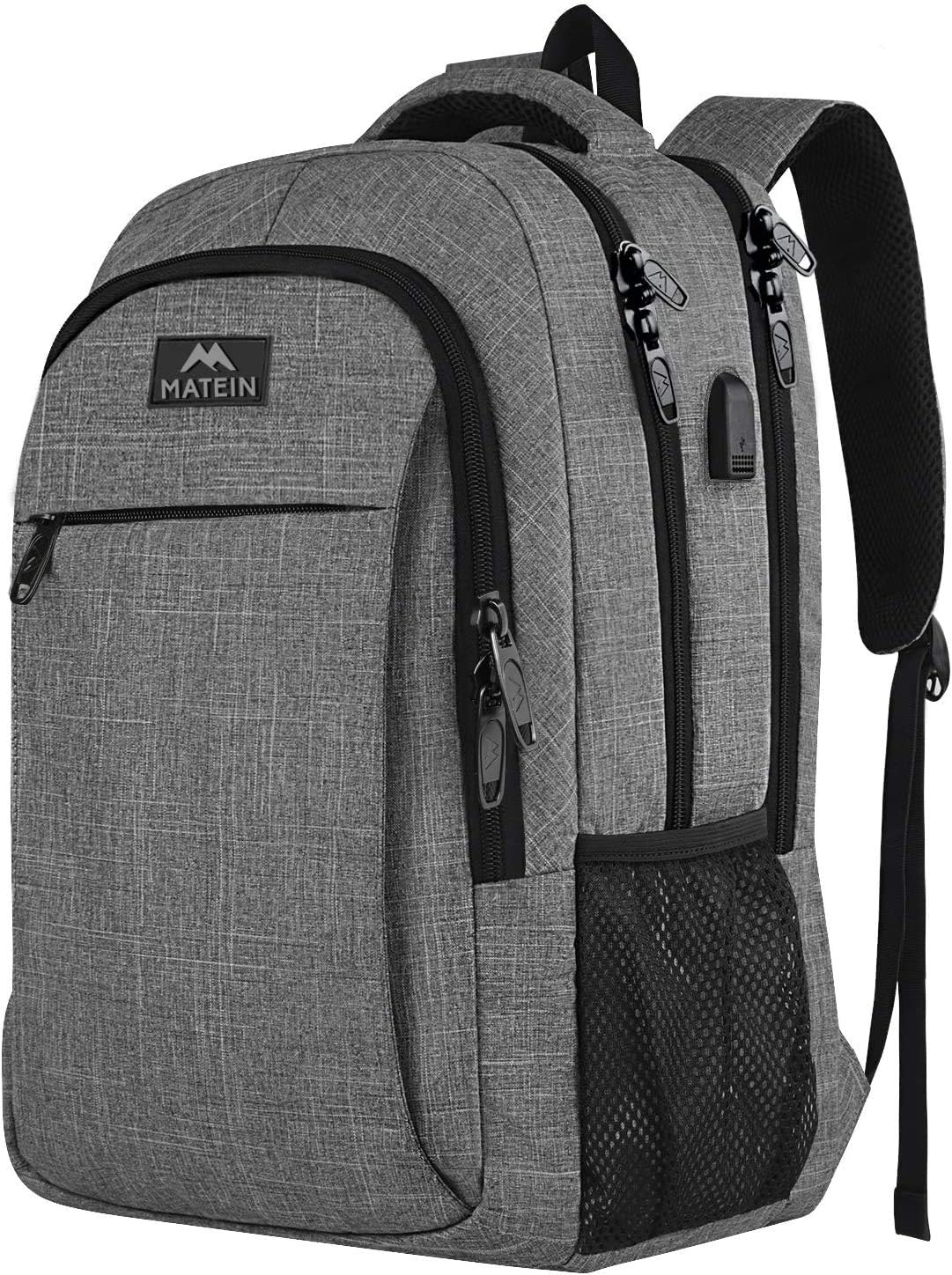 MATEIN Travel Laptop Backpack, Work Bag Lightweight Laptop Bag with USB Charging Port, Anti Theft Business Backpack, Water Resistant School Rucksack Gifts for Men and Women, Fits 15.6 Inch Laptop-Grey