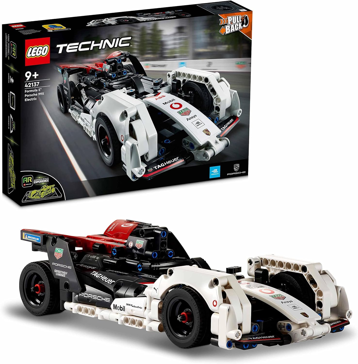 LEGO 42137 Technic Formula E Porsche 99X Electric, Pull Back Toy Racing Car Model Building Kit With Immersive AR App Play, Gifts Kids, Boys & Girls