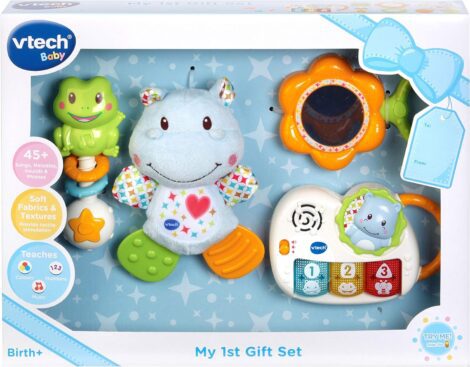 VTech Baby Gift Set: Plush Hippo, Teether, Rattle & Musical Toy for Newborns and Infants.