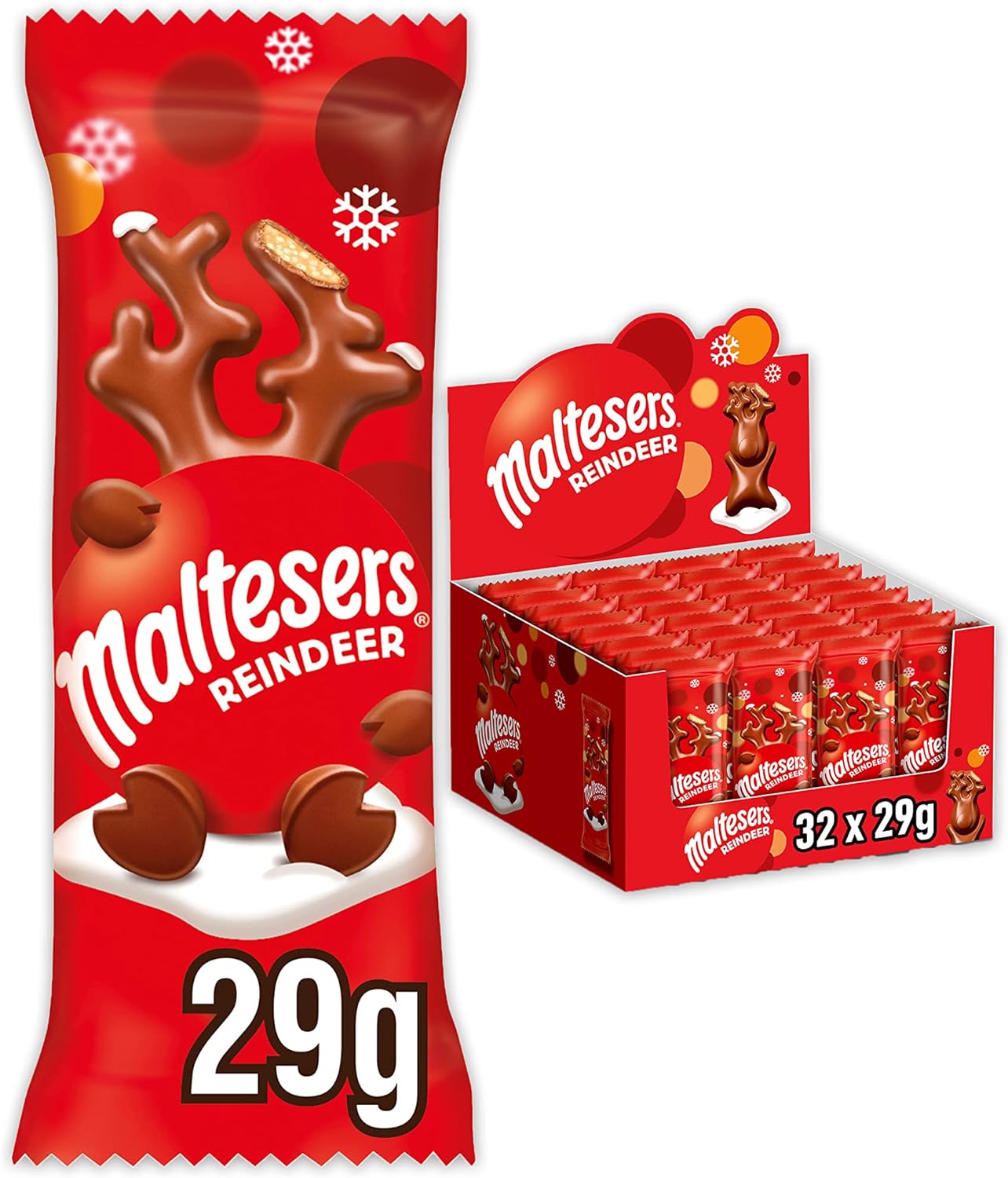 Maltesers Chocolate Reindeer, Christmas Chocolate Gift Stocking Fillers, 32 Packs of 29g