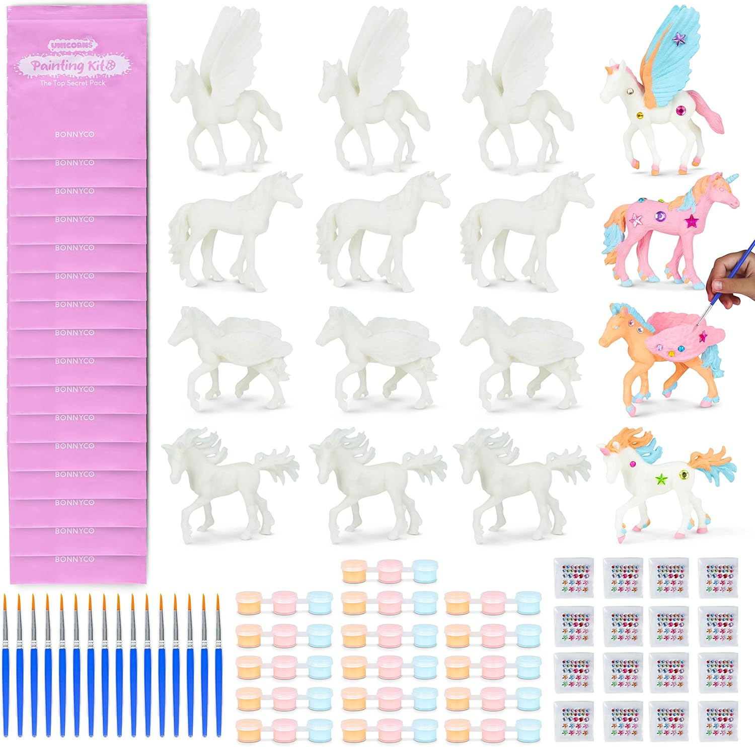 BONNYCO Unicorn Gifts for Girls, Unicorn Party Bag Fillers for Kids, Unicorns Painting Kit Pack 16 Party Bags, Stocking Fillers for Girls, Kids Party Favours, School Prizes, Pinata Toys