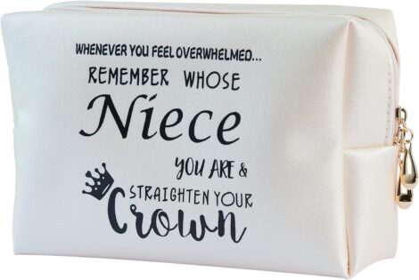 Niece Gifts Leather Cosmetic Bag – Inspiring Gift for Teen Girls – Christmas Birthday Makeup Bag