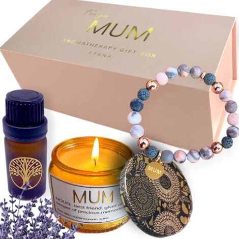 ETANA Aromatherapy Gift Set: Mum Birthday, Anxiety Crystal Bracelet, Lavender Essential Oil – Perfect Gifts for Mothers.