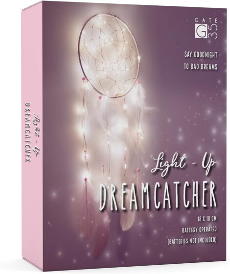 Pink and White LED Dreamcatcher: Bedroom Decor with Warm Lights – Hanging Present Accessory