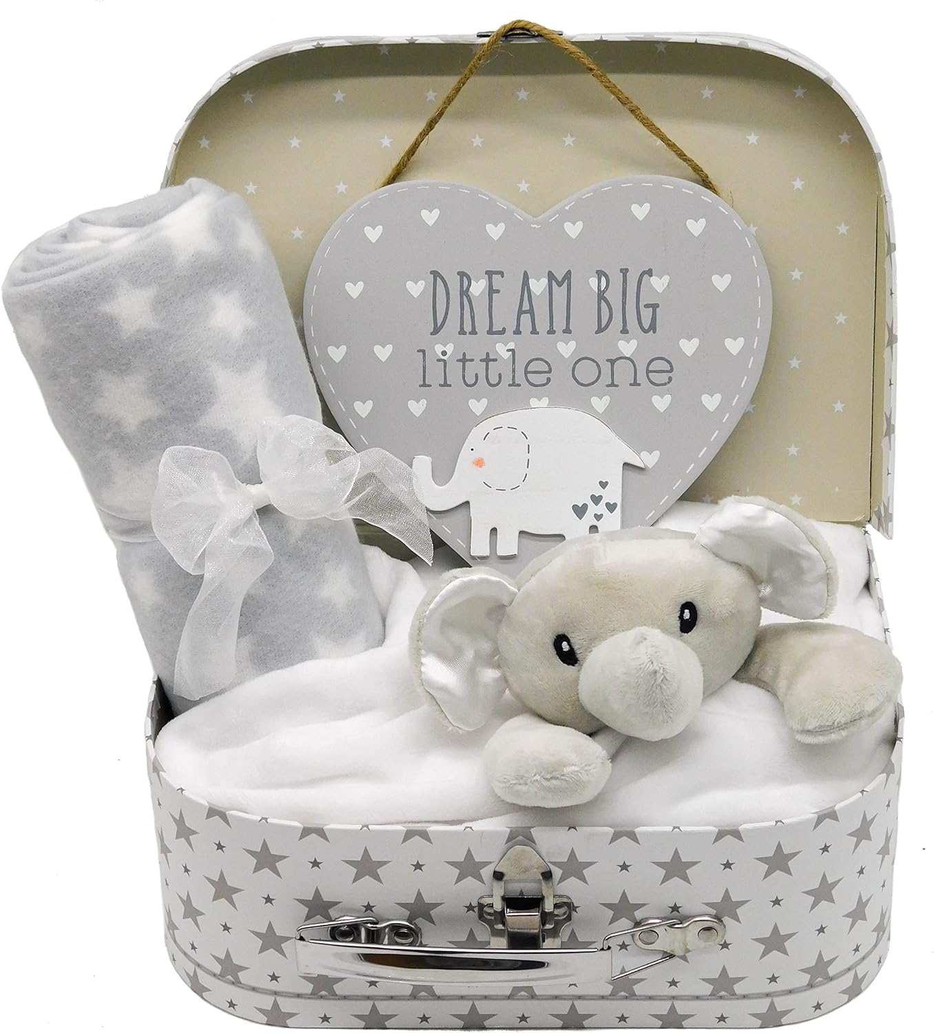 Tiny Welcome New Baby Gift Set - Unisex Keepsake Box, Fleece Blanket, Comforter and Hanging Plaque