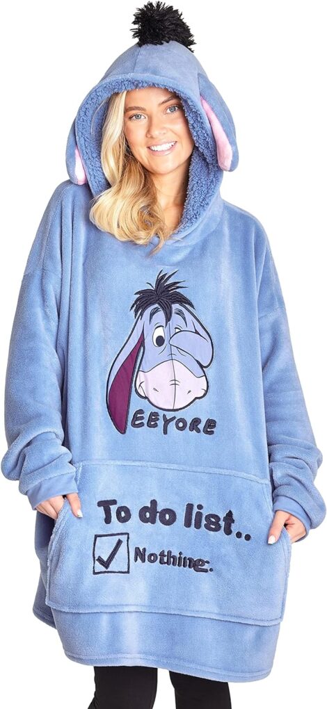 Disney Oversized Hoodie Blanket: Sherpa Fleece – Eeyore & Stitch Edition