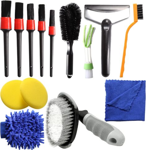 14-Piece Car Detailing Brush Kit for Interior & Exterior Cleaning – Ideal Car Gifts for Men, includes various brushes and tools.