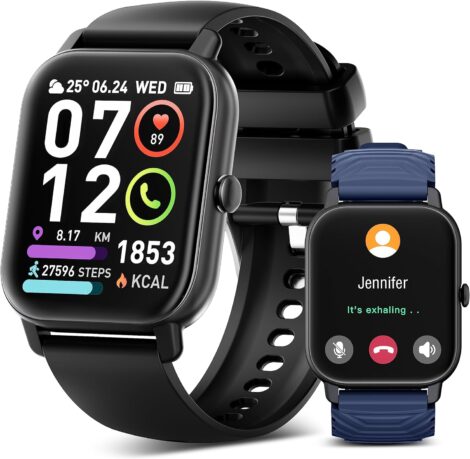 1.85″ Touch Smartwatch: Calls, Sleep Track, HR Monitor, 112 Sports Modes; IP68 Activity Tracker (Android/iOS)