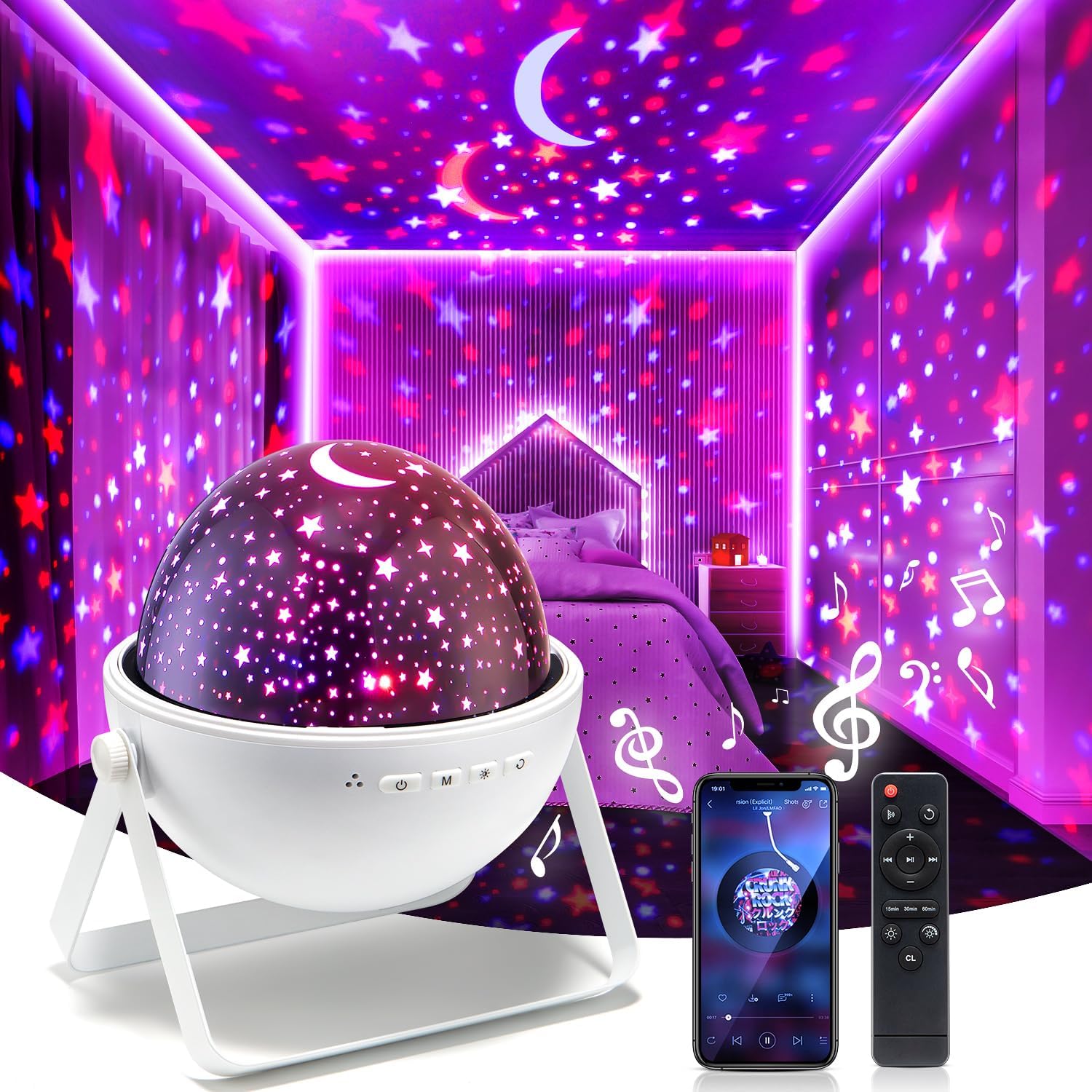 Star Night Light Projector, 48 Light Modes Night Light Kids with Timer, Bluetooth Sensory Lights, Room Light Projector, Baby Night Light Projector for Bedroom, Christmas Gifts for Baby Girl Boy