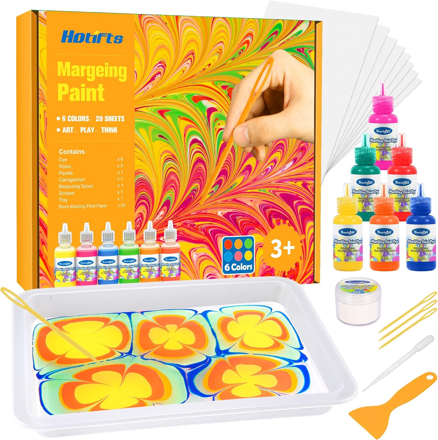 Hotifts Toys for 4 5 6 7 8 Year Old Girls Boys, Marbling Art Paint Craft Kits for Kids Age 4-12 Educational Toys for 4-12 Year Old Girls Gift Age 4-12 Art Supplies for Kids 4-12 Water Colours Paint