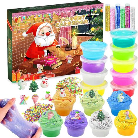 2023 Slime Advent Calendar – DIY Fluffy Crystal Slime Kit for Kids, with 24 Days Countdown.