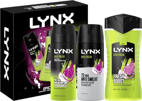 LYNX Fresh Trio Gift Set for Him: Bodywash, Spray & Anti-Perspirant in Epic Fragrance.