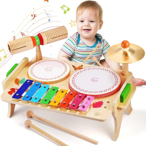 7-in-1 Baby Drum Set: Wooden Xylophone and Percussion Toys for Musical Toddlers