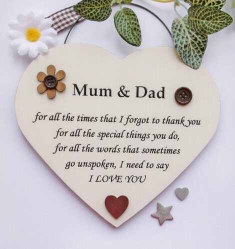 High-quality Handmade Wooden Heart Thank You Gift for Special Parents.