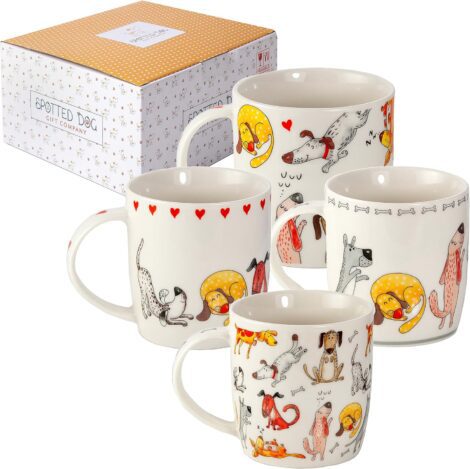 Dog-themed ceramic mugs for all ages – 4 adorable designs included – 350ml size.