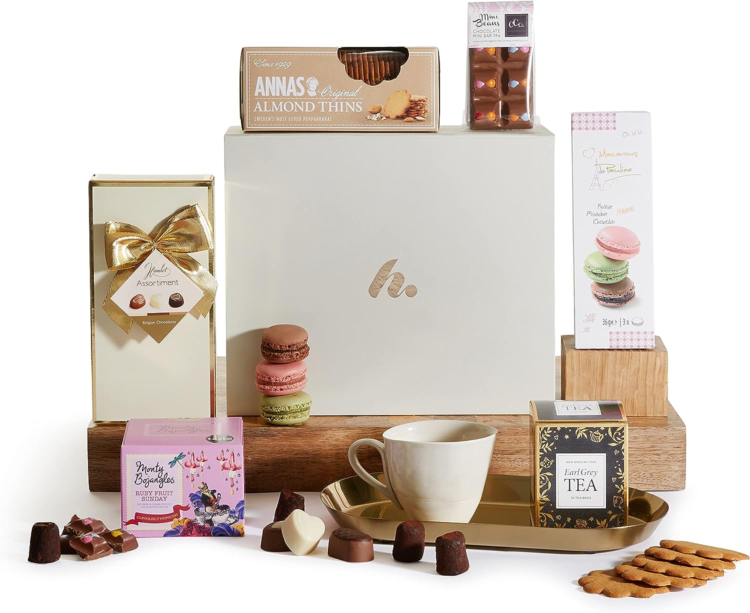 Sweet Treats Deluxe Gift Hamper - Chocolates, Truffles, Macarons, Biscuits, Artisan Tea Food Hamper| Gift Hampers for Women, Birthday Hampers, Gifts for Couples, by Clearwater Hampers