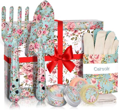 Carsolt Mum’s Garden Gift Set: Floral Print Tools, Scented Candles, Bath Bombs, Luxury Gifts for Women