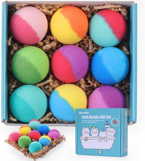 Vegan & Cruelty-Free Maylawn Bath Bombs Gift Set – Perfect Present for Women & Girls (9-Piece)