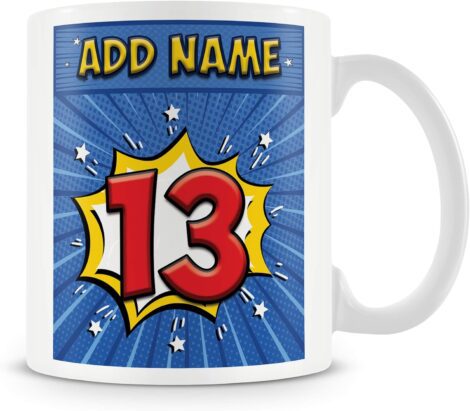 Customizable Comic Blue Mug for Boys’ 13th Birthday