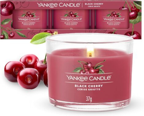 Yankee Candle Black Cherry Scented Votive Candles Gift Set – 3 Count, 1701393E.