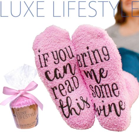 Luxury lifestyle socks for women with funny message, cupcake packaging, warm cotton, perfect gift.