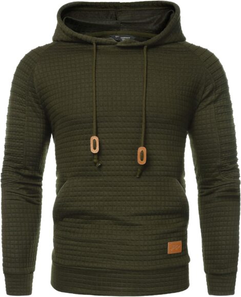 COOFANDY Men’s Waffle Hoodie with Drawstring – Casual Sweatshirt with Kangaroo Pocket.