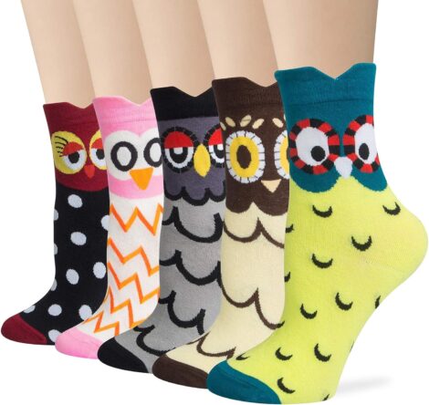 Chalier Cozy Women’s Socks – Funny Cute Animal Cat Dog Design, 5 Pairs, One Size