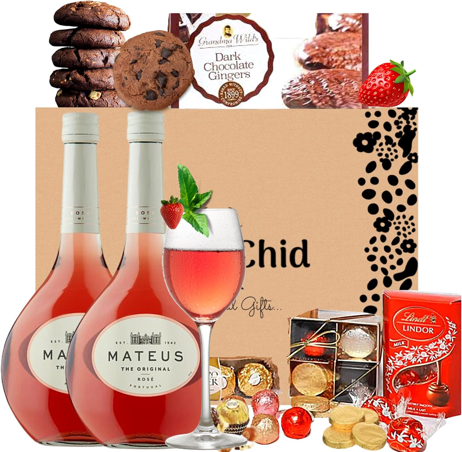 Rose Wine with Assorted Chocolates and Biscuits Hamper Gift Set for Women