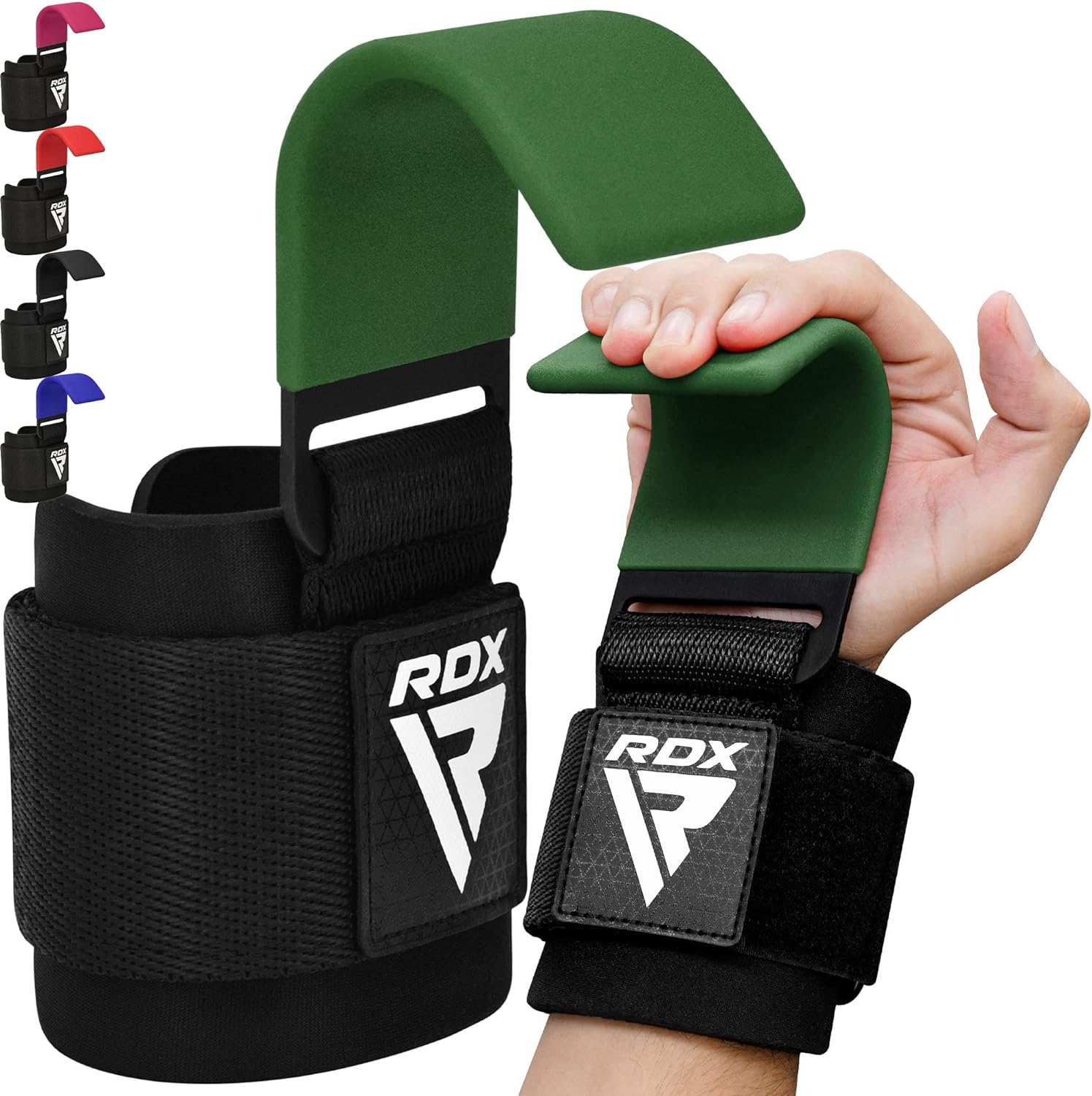 RDX Weight Lifting Hooks Straps Pair, 8mm Neoprene Padded Wrist Wrap Support Non Slip Rubber Coated Grip Deadlift Powerlifting Chin Pull Up Exercise Fitness Training Bodybuilding Gym Workout Men Women