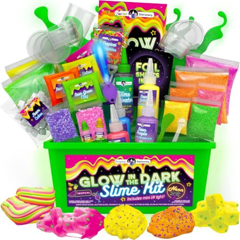 Neon Slime Kit: Glow in The Dark, Crunchy & Glowing Slime. Perfect Gift for Kids.