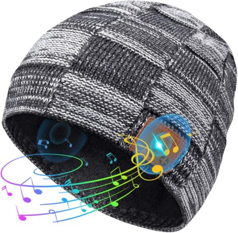 Bluetooth Beanie Hat with Headphones – Cool Christmas Stocking Fillers for Men, Gray, One Size