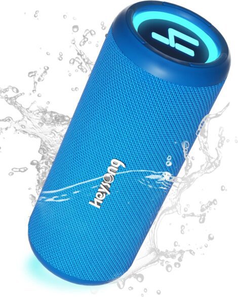 HEYSONG Blue Bluetooth Speaker: Waterproof, Portable, 20W Loud Sound, LED Light, TF Card, USB Playback, Kayak/Camping Accessories