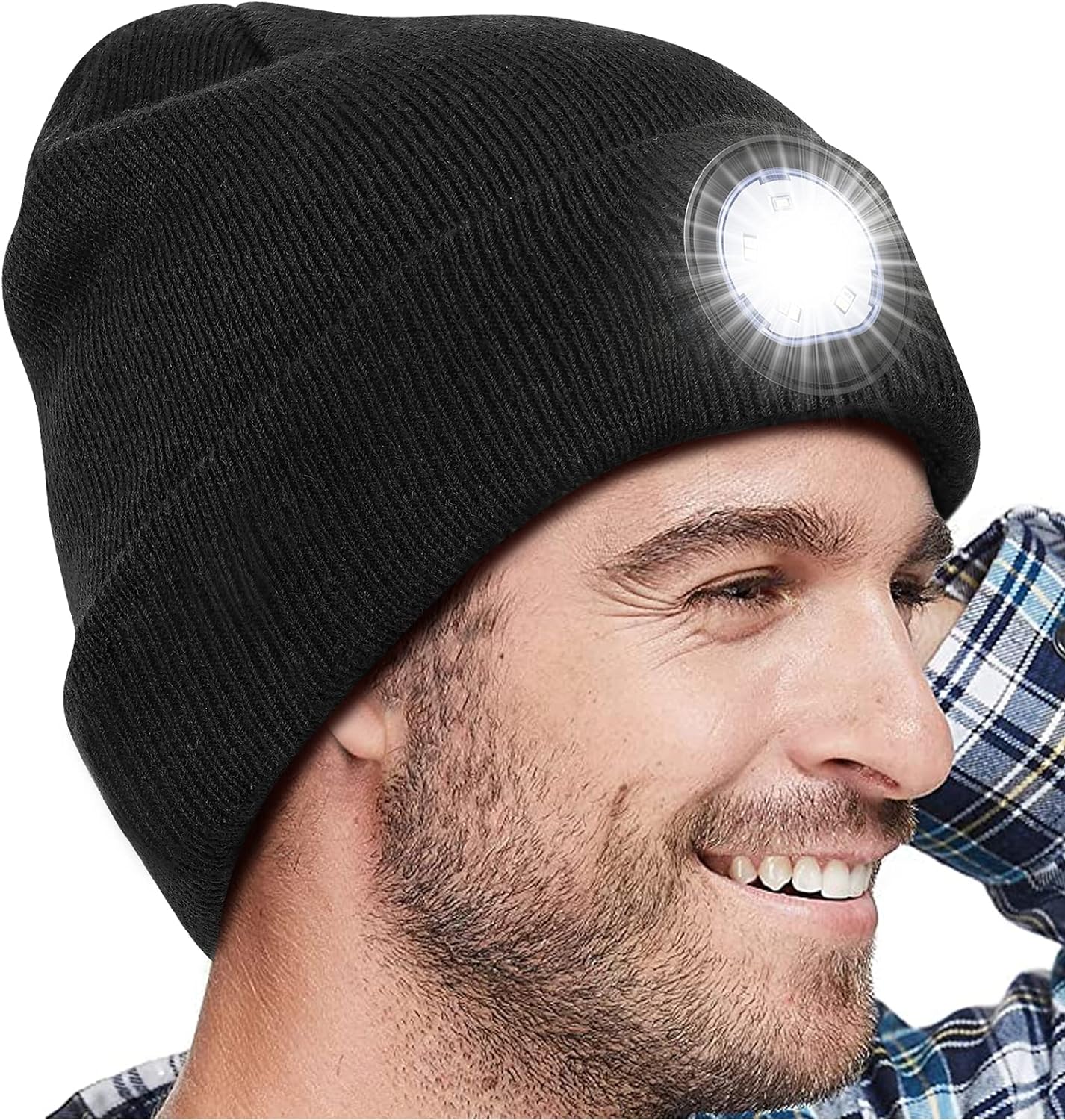 Gifts for Teenage Men LED Beanie, Stocking Fillers for Teenage Boys Girls Men Dad Him Brother Uncle Grandad Husband Secret Santa Xmas Small Gifts Warm Hat with Light