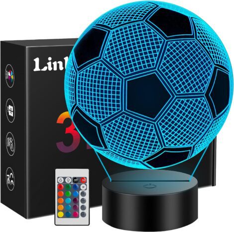 Linkax 3D Football Night Lamp: 16 Colors, Remote Control, Perfect Kids Gift