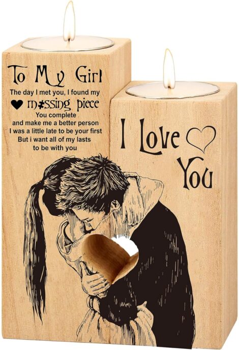 Wooden Heart Candlestick Decor – Ideal Gift for Girlfriend or Couple (To My Girl)