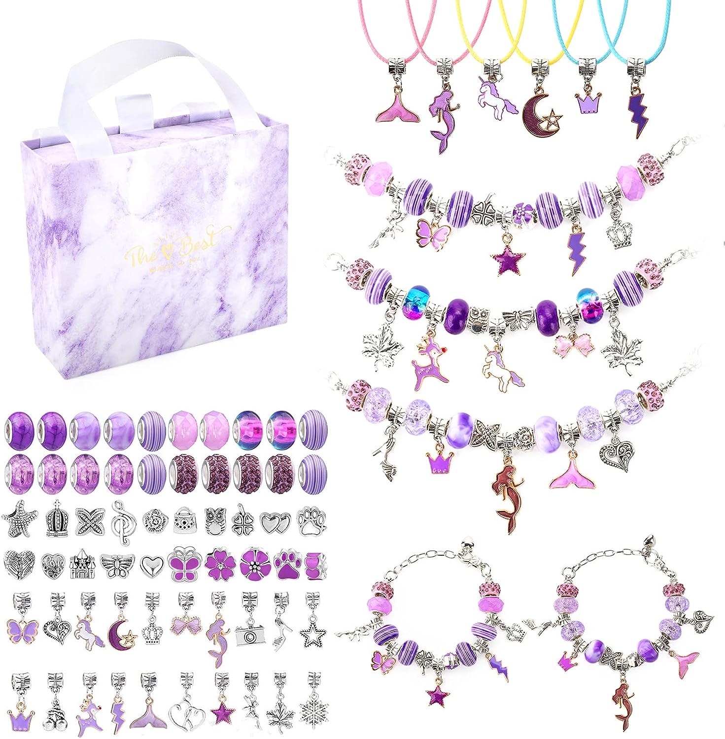 CICIGETI Charm Bracelet Making Kit for Girls, Jewellery Making Kit for 5 6 7 8 9 10 11 12 Year Old Girls, Girls Toys for Arts Crafts for Kids, Gifts & Presents for Teenage Girls, Purple