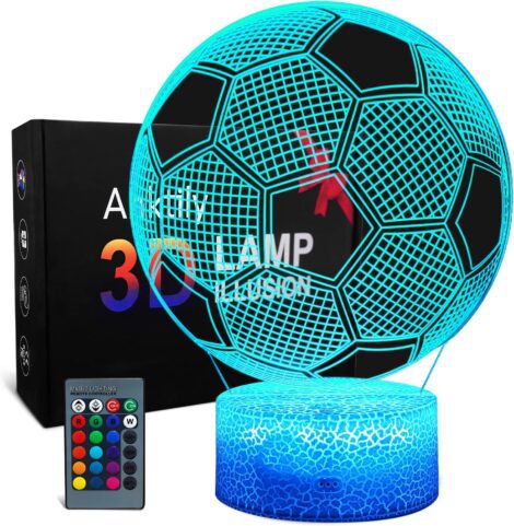 Remote-controlled 3D illusion lamp with 16 colors, perfect gift for sport fans and kids.