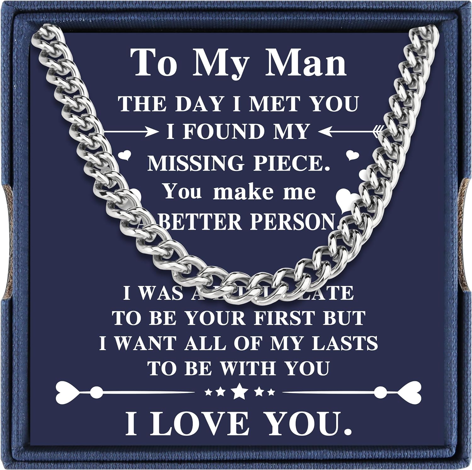 Merclix To My Man Necklace Chain Boyfriend Gifts for Him Gifts for Boyfriends Birthday Anniversary Valentines Day Gifts for Boyfriend Husband Gifts from Wife I Love You Gifts for Him Christmas