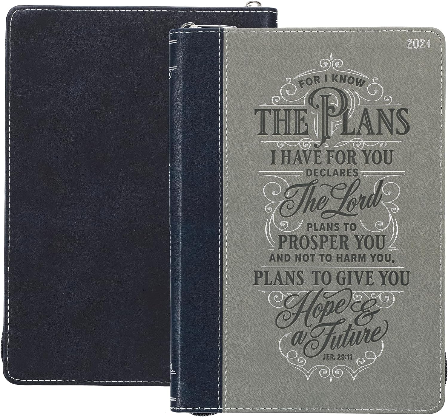 Christian Art Gifts 2024 12 Month Executive Vegan Leather Planner for Men & Women: I Know the Plans - Jeremiah 29:11 Inspirational Bible Verse, Daily Personal Organizer w/Zipper Closure & Ribbon,