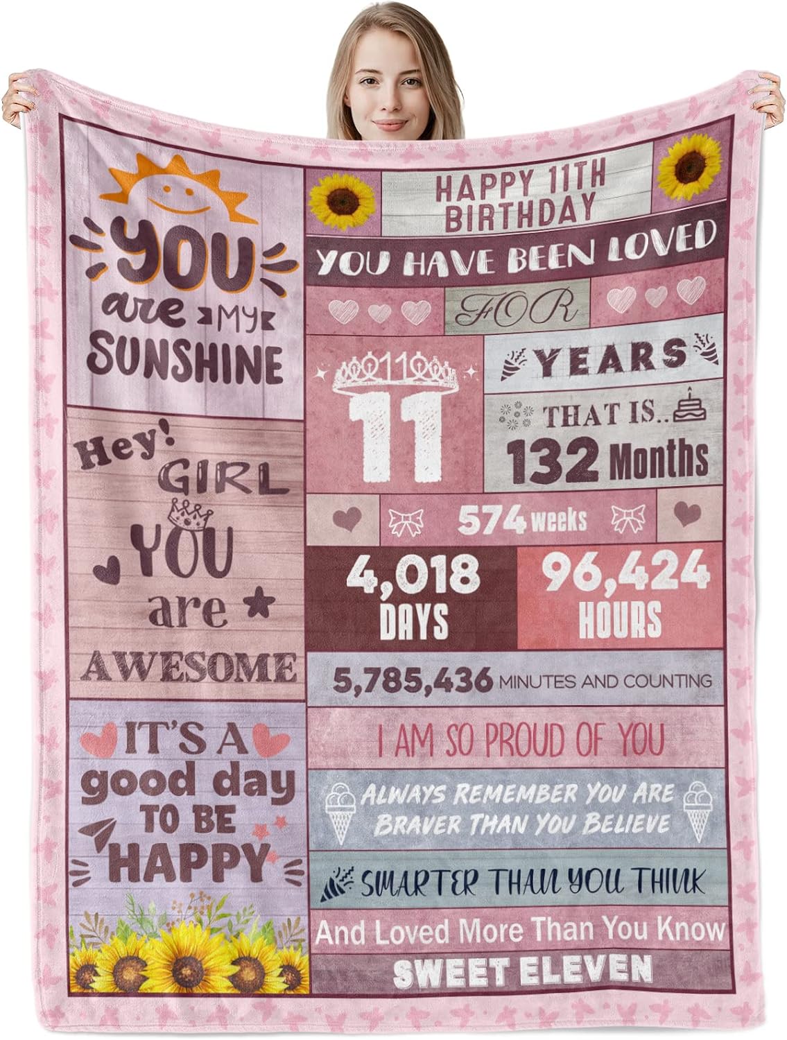 Xinvery 11th Birthday Gifts Blanket for Her,11 Year Old Girl Birthday Gifts Blankets 11th Birthday Decorations Blanket Best Gifts Ideas for 11 Year Old Girl Teen Girl Gifts Throw Blankets 50"X60"