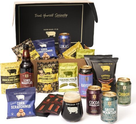 Serious Pig Craft Beer and Snacks Gift Box with Tasting Notes and Glassware (18 Packs)