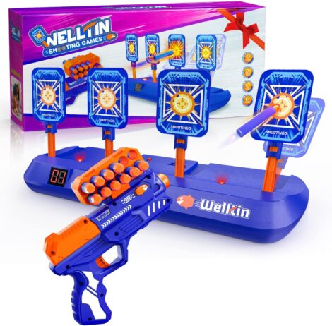 Welltin Digital Shooting Targets: Auto Reset 4 Targets with Toy Gun – Fun Shooting Games for Kids!